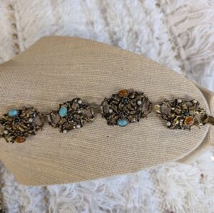 Vintage Chunky 1970  Jewelry Era Gold and Turquoise Bracelet